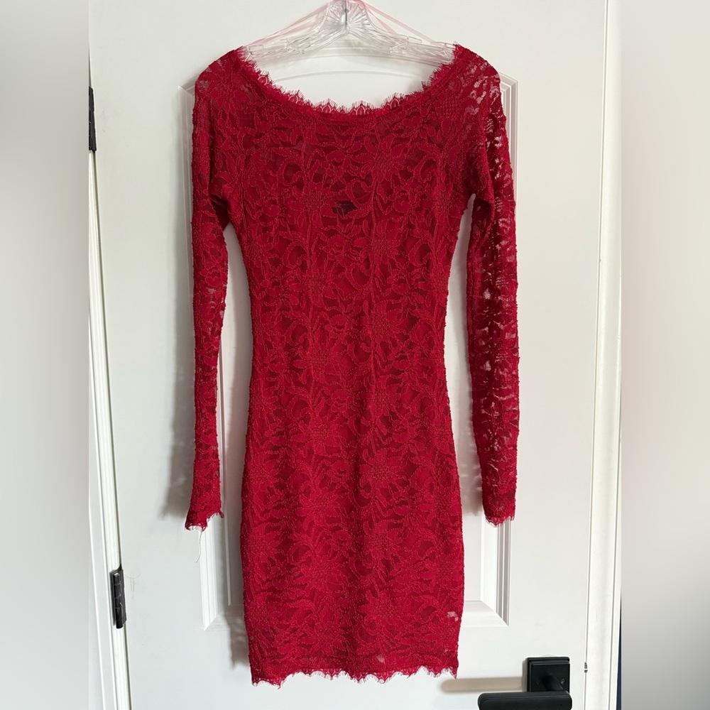 Red Long Sleeve Bodycon Cocktail Dress